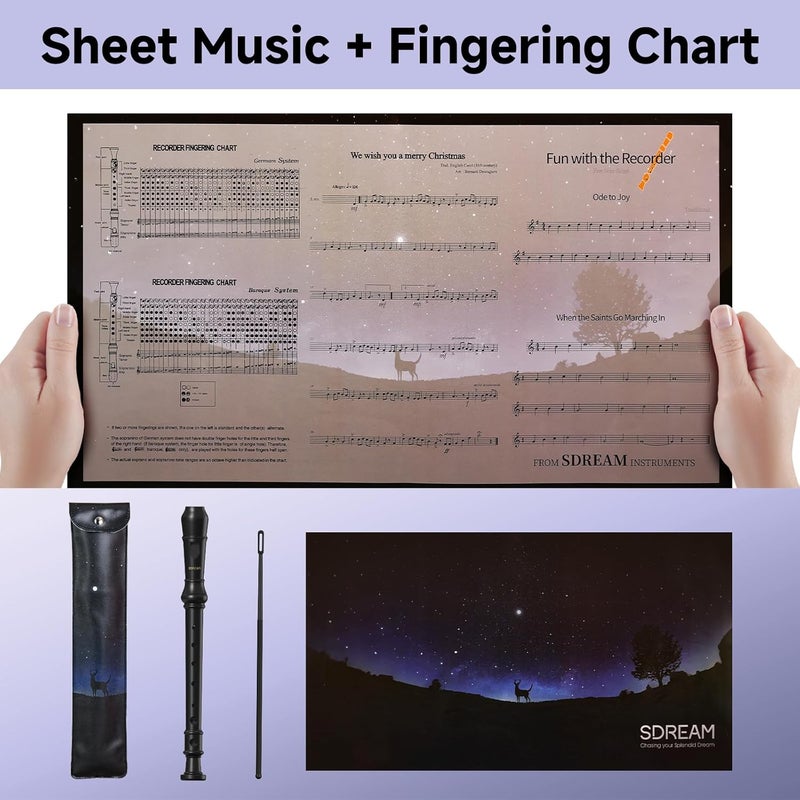 SDREAM Soprano Recorder Instrument For Kids - German Fingering 8 Hole Beginner Music Recorder Flute With Cleaning Rod, Leather Packaging & Fingering Chart - Image 4